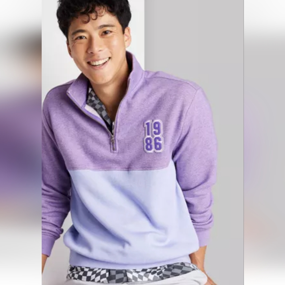 TARGET MEN'S QUARTER ZIP-UP SWEATSHIRT. PURPLE TWO TONE. LARGE/ NWT